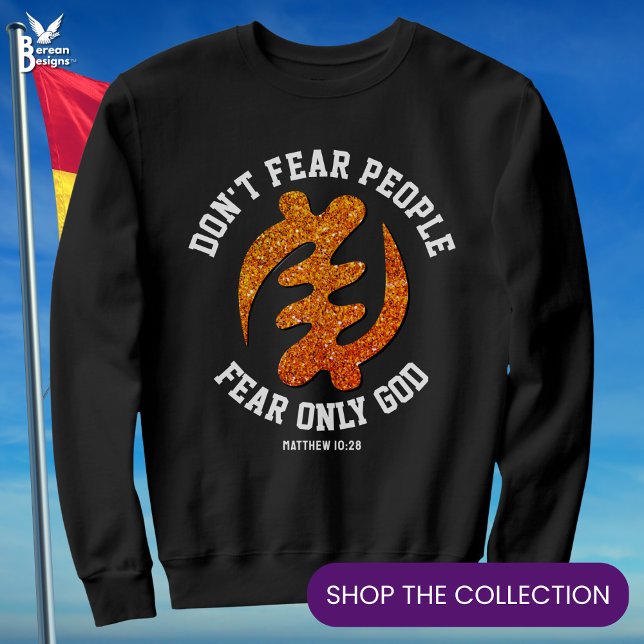 Moletom Gye Nyame Adinkra MEDO APENAS DEUS, Christian Glit (Stylish glitter effect GYE NYAME sweatshirt with CUSTOMIZABLE Christian text)