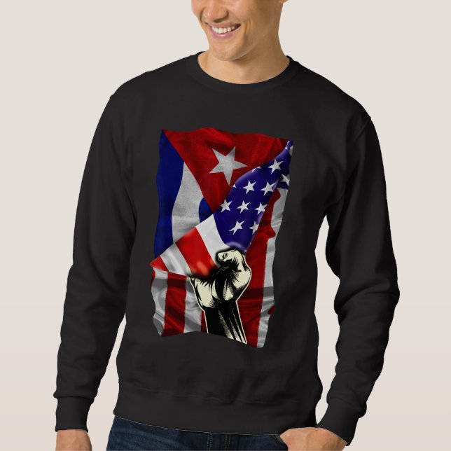 Moletom Half American Flag Cuban ROOTS USA Flag Cuba DNA (Frente)