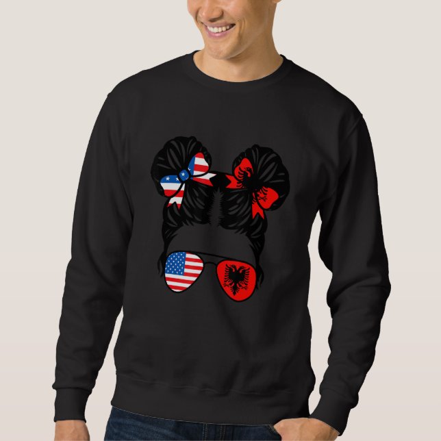 Moletom Half American Half Albanian Girl USA Albania Flag  (Frente)