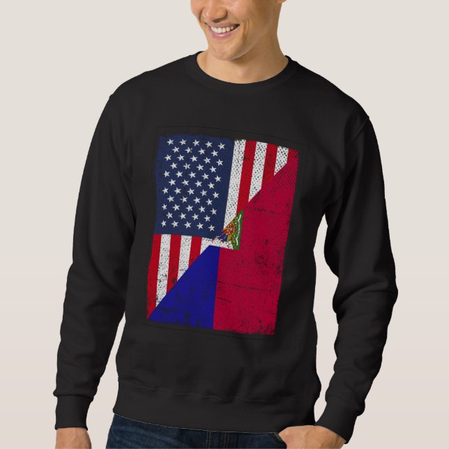 Moletom Half USA Flag Half Haiti Flag American Haitian (Frente)