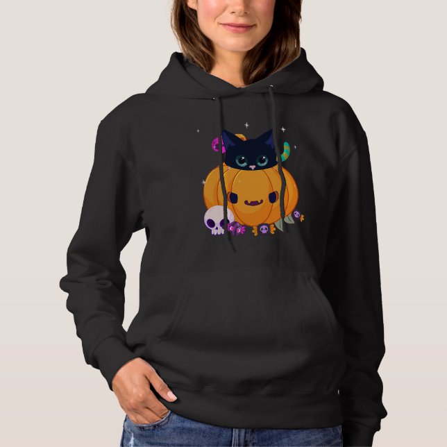 Moletom Halloween Black Cat Pumpkin Candy For Kids Girls (Frente)