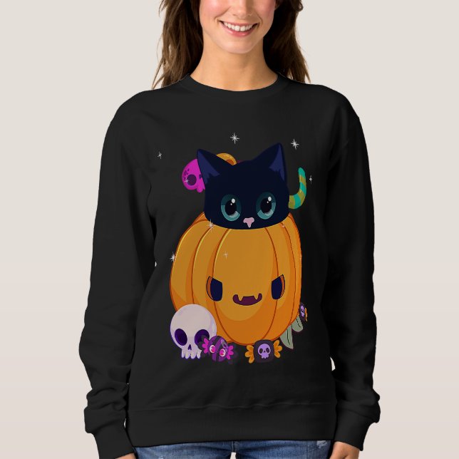 Moletom Halloween Black Cat Pumpkin Candy For Kids Girls (Frente)