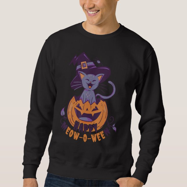 Moletom Halloween Black Cat With Witches Pumpkin Hat For K (Frente)