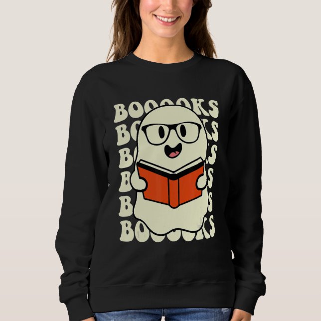 Moletom Halloween Booooks Cute Ghost Boo Reading Books Adu (Frente)