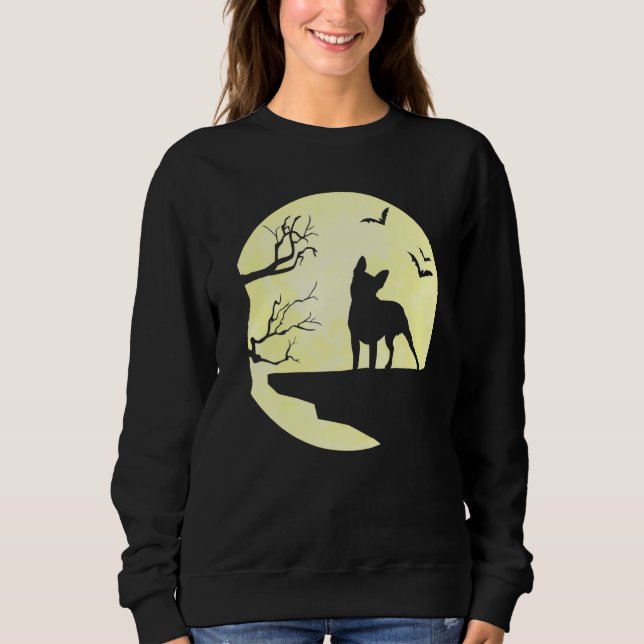 Moletom Halloween Boston Terrier Silhouket Moon Bats (Frente)