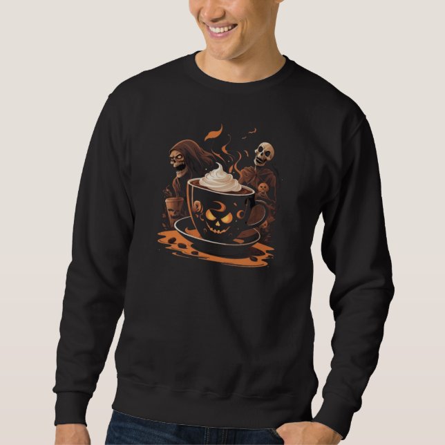Moletom Halloween Coffee Art – Spooky Latte with Skeletons (Frente)