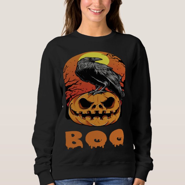 Moletom Halloween Crow Raven Moon Pumpkin Costume Boo (Frente)