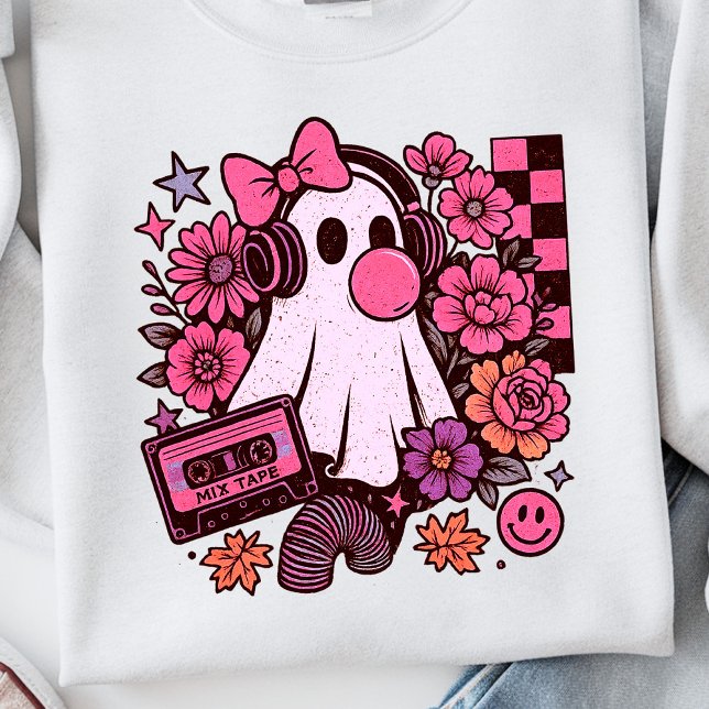 Moletom Halloween de Bublegum Aestético Retro Ghost Girl (This ghost girl design mixes 90s aesthetic nostalgia with playful Halloween charm.)