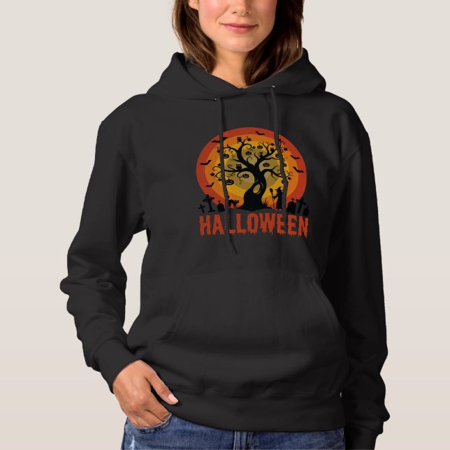 Moletom Halloween Haunted Tree Witch and Black Cats (Frente)
