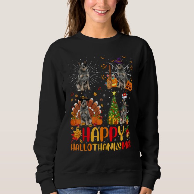 Moletom Halloween Natal  Cão Blue Heeler Hallothanksma (Frente)