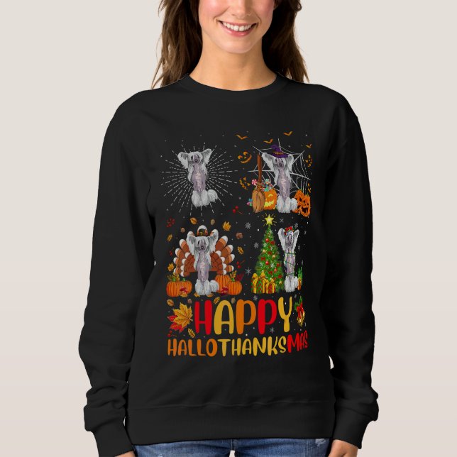 Moletom Halloween Natal   Cão Crestado Chinês Hallotha (Frente)