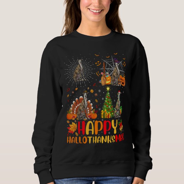 Moletom Halloween Natal Galgo Cão Hallothanksmas (Frente)