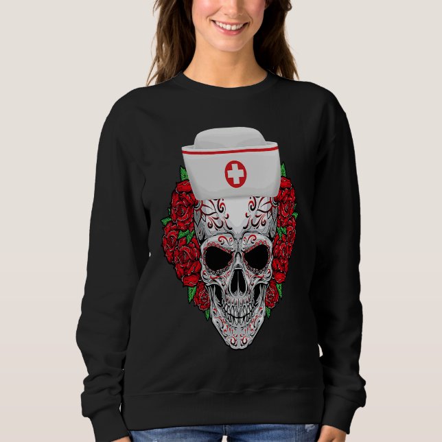 Moletom Halloween Nurse Sugar Skull Day of the Dead (Frente)