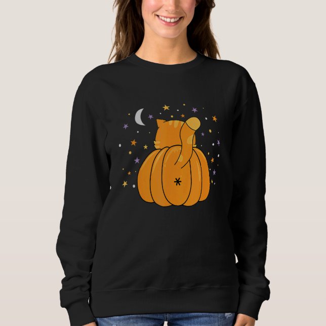 Moletom Halloween Orange Pumpkin Cat Butt For Cat (Frente)