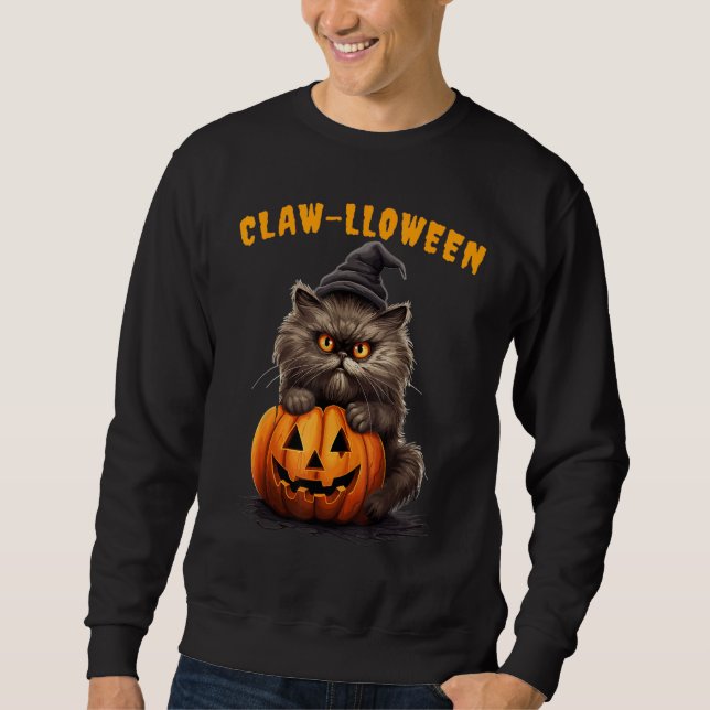 Moletom Halloween Persa Cat Witch Hat Pumpkin Flor (Frente)