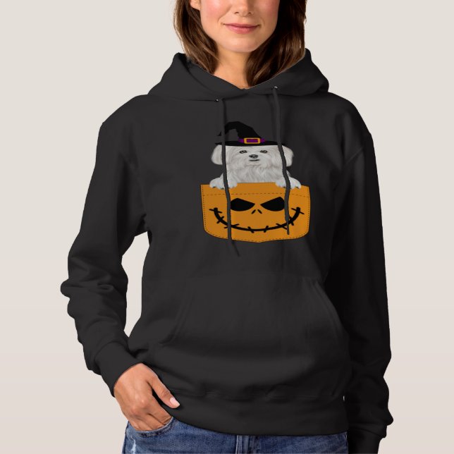 Moletom Halloween Pocket Maltese Scary Jack O Lantern (Frente)