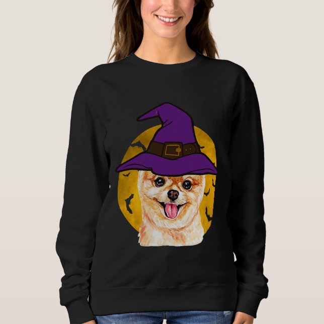 Moletom Halloween Pomeranian Witold Hat Engraçado (Frente)