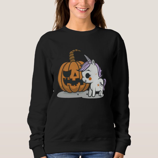 Moletom Halloween pumpkin eats unicorn skeleton candy (Frente)
