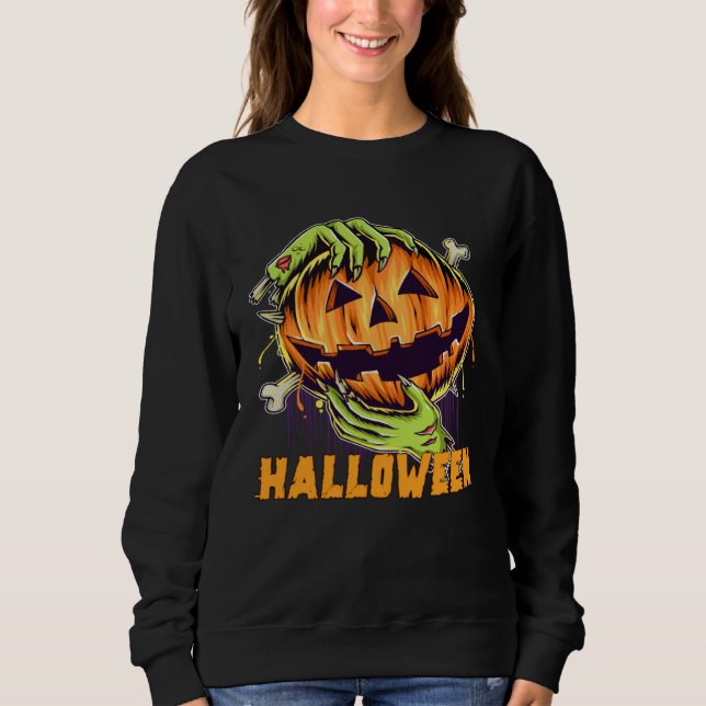 Moletom Halloween Pumpkin Zombie hands scary bone (Frente)