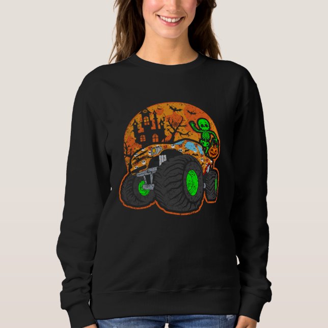 Moletom Halloween Skeleton Riding Monster Truck (Frente)