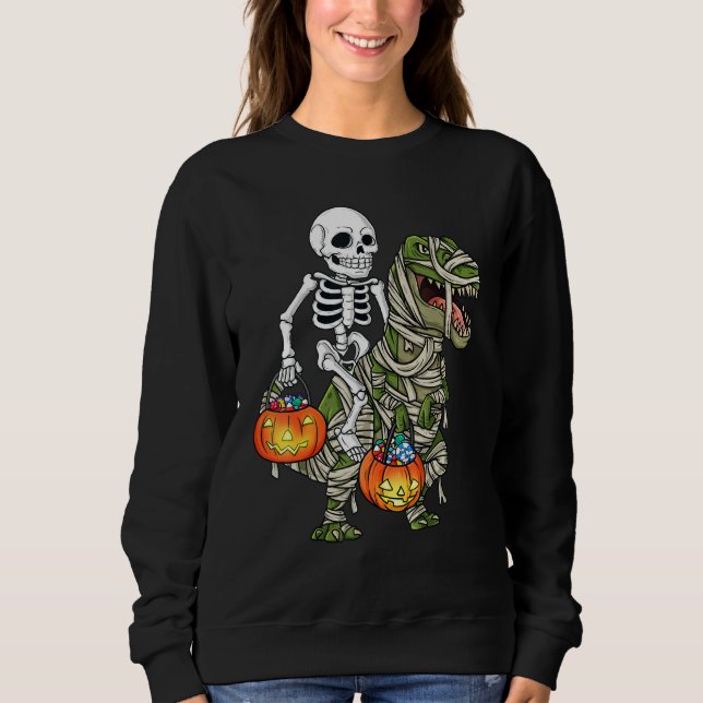 Moletom Halloween Skeleton Riding Mummy Dinosaur Rex  Pump (Frente)