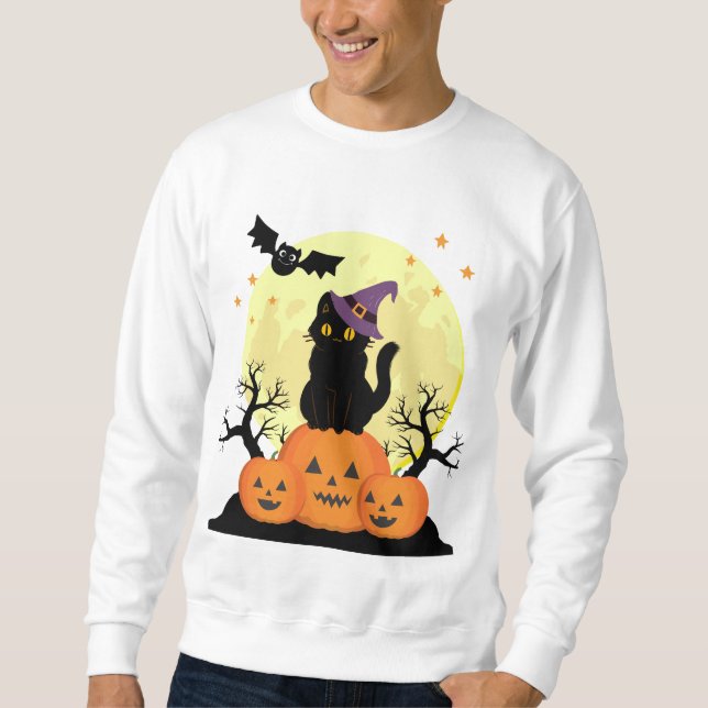 Moletom Halloween Spooky Cat Witch Jack-o-lanterns Men (Frente)
