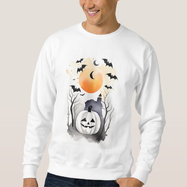 Moletom Halloween White Hoody com abóbora e morcegos (Frente)