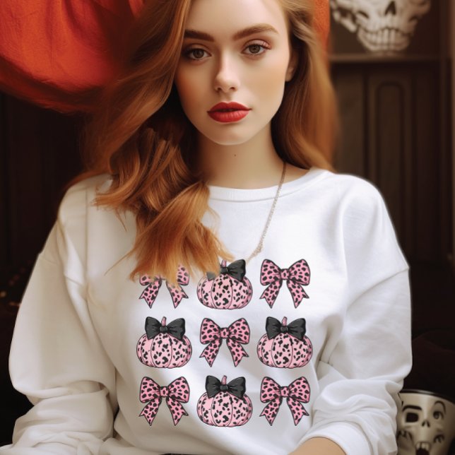 Moletom HalloweenCoquette Pumpkins e arcos rosa (HalloweenCoquette Pumpkins and bows pink Sweatshirt)