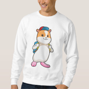 Moletom Hamster como Estudante com Mochila e Boné