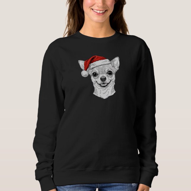 Moletom Hand-Drawn Chihuahua Christmas Santa Dog Portrait (Frente)
