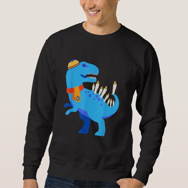 Moletom Hanukkah Chanukkah Blue Dinosaur Menorasaurus (Frente)