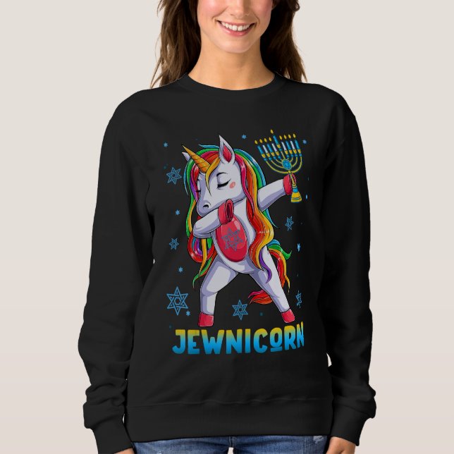 Moletom Hanukkah Dabbing Unicorn Jewnicorn Chanukah Jewish (Frente)