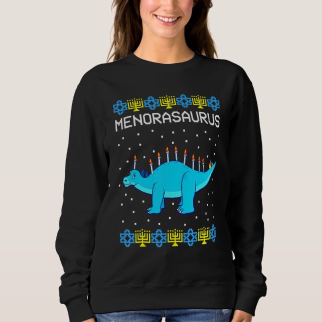 Moletom Hanukkah Dinosaur Menorasaurus Ugly Sweater   Dino (Frente)