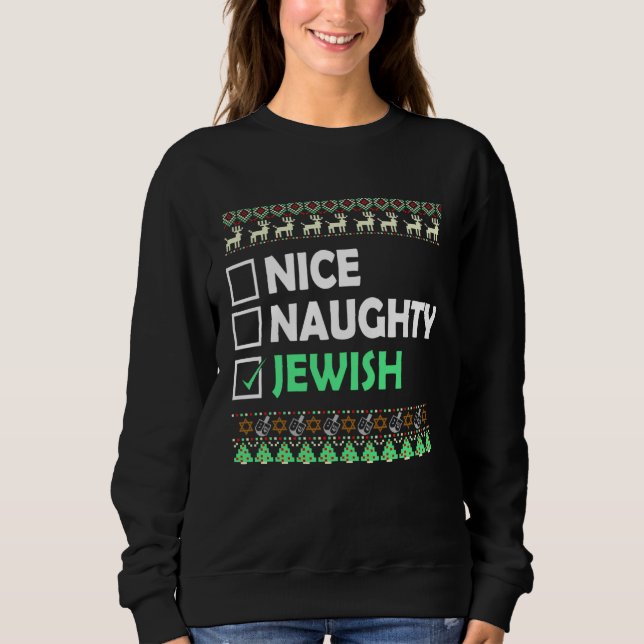Moletom Hanukkah Nice Naughty Jewish Ugly Christmas Costum (Frente)