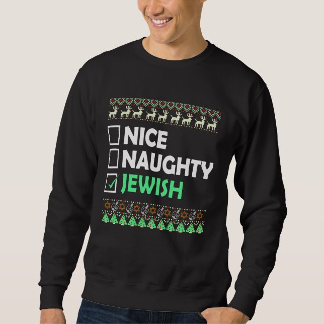 Moletom Hanukkah Nice Naughty Jewish Ugly Christmas Costum (Frente)
