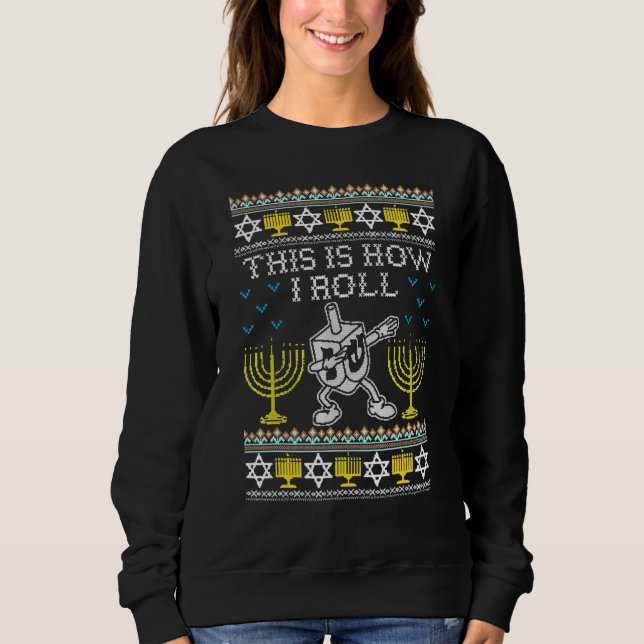 Moletom Hanukkah Ugly Hanukkah Sweater Como Eu Rolo Dreide (Frente)