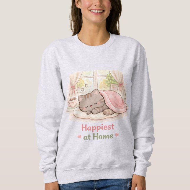 Moletom Happiest at Home Kawaii Cute Kitty Cat Homebody (Frente)