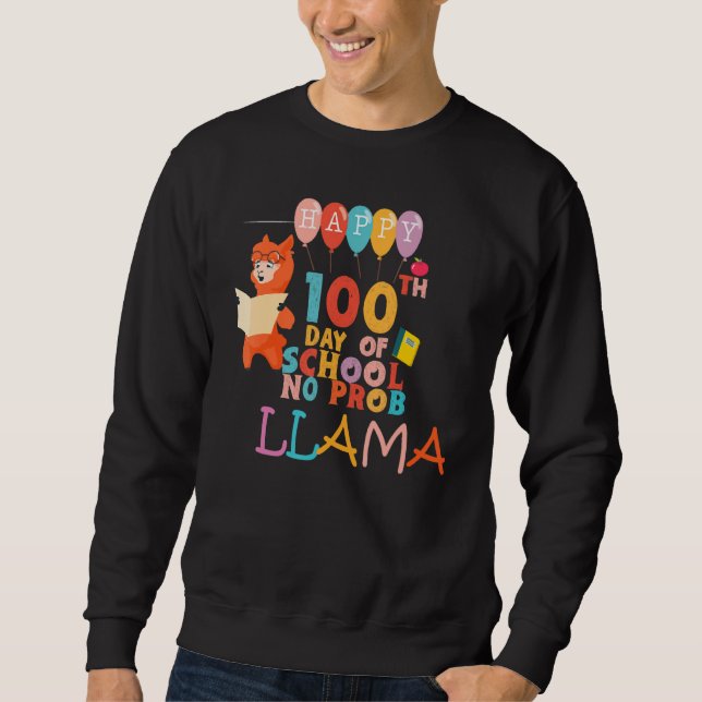 Moletom Happy 100 Days Of School No Prob LLAMA Teacher Kid (Frente)