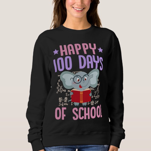 Moletom Happy 100 Days Of School Reading Elephant Math Tea (Frente)