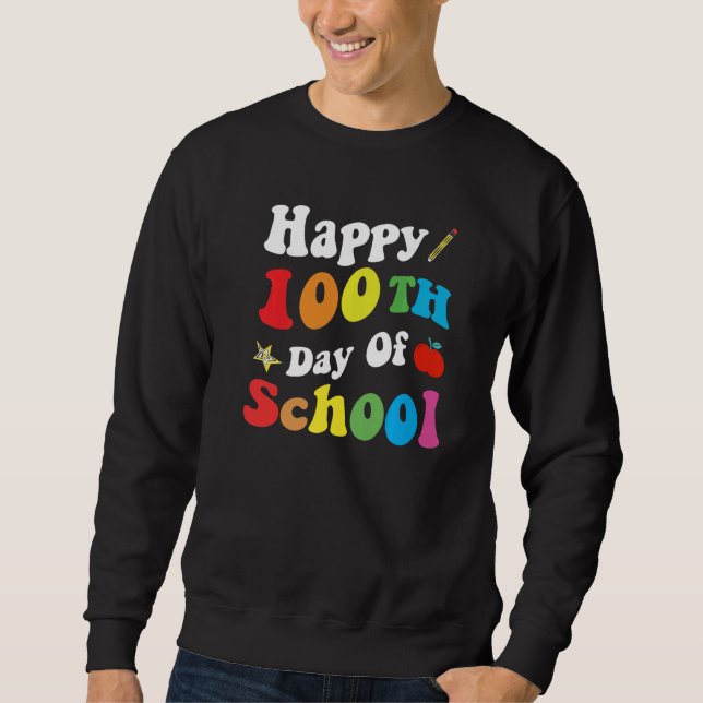 Moletom Happy 100 Days Of School Retro Groovy Funny Presen (Frente)