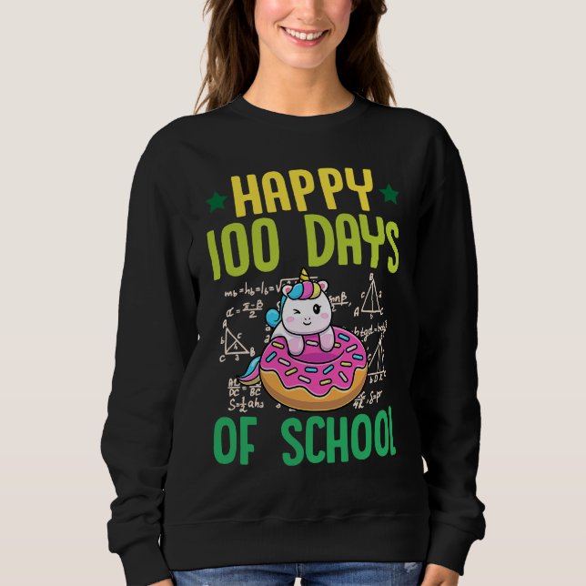 Moletom Happy 100 Days Of School Unicorn Donut Math Teache (Frente)