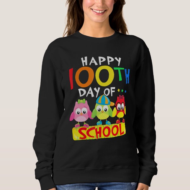 Moletom Happy 100th Day Of School Owl Kids 100 Days Teache (Frente)