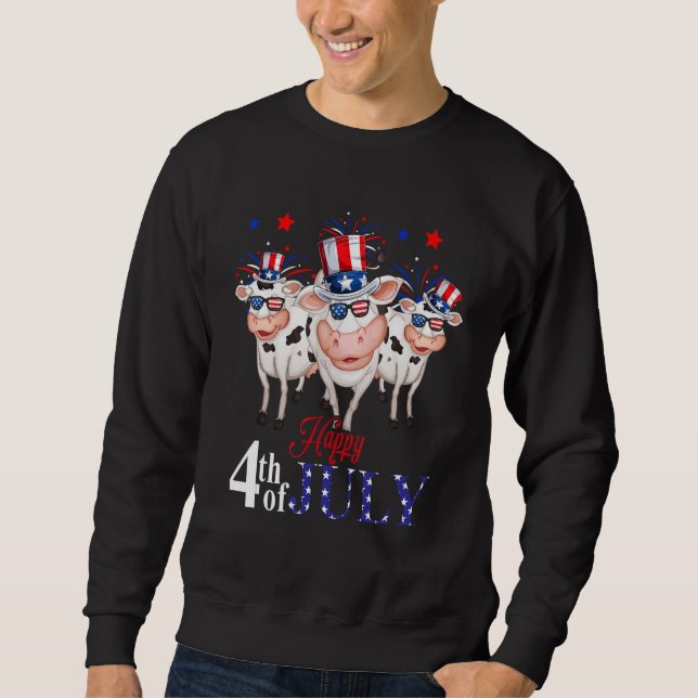 Moletom Happy 4th Of July American Flag Three Cute Cows Fi (Frente)