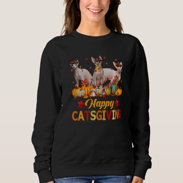 Moletom Happy Catsgiving Sphynx Cat Autumn Fall Vibes Than (Frente)