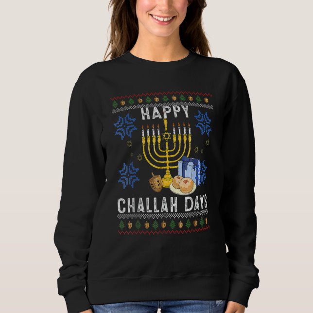 Moletom Happy Challah Days  Ugly Hanukkah Sweater Men Boy (Frente)
