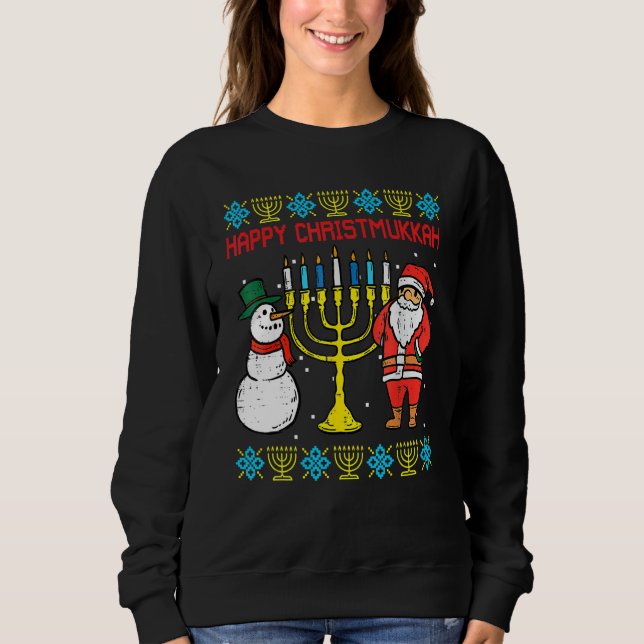 Moletom Happy Christmukkah Christmas Ugly Hanukkah Pajamas (Frente)
