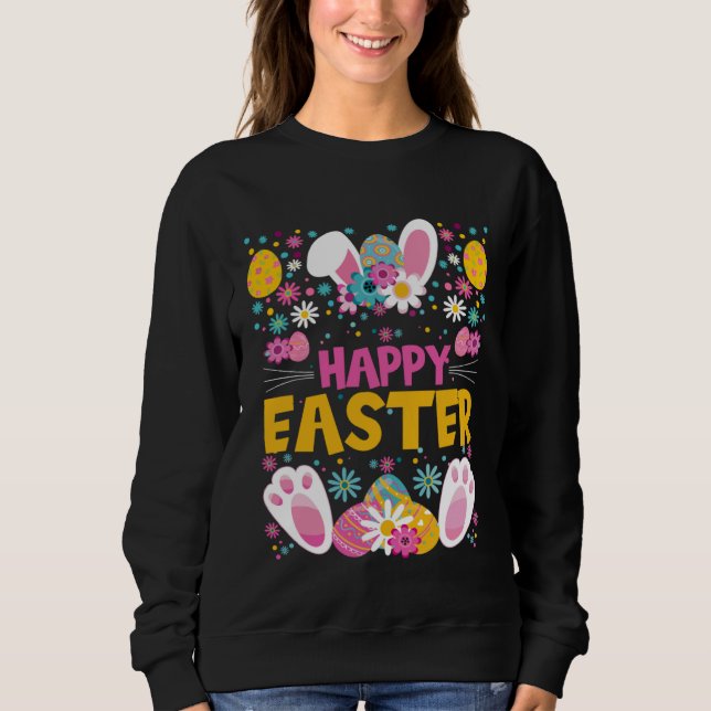 Moletom Happy Easter Bunny Ears Rabbit Paws Easter Eggs &  (Frente)