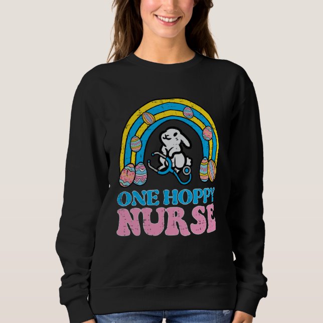 Moletom Happy Easter Bunny One Hoppy Nurse Rainbow Scrub T (Frente)
