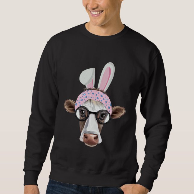 Moletom Happy Easter Bunny Rabbit Ears Cute Cow  Floral Gl (Frente)