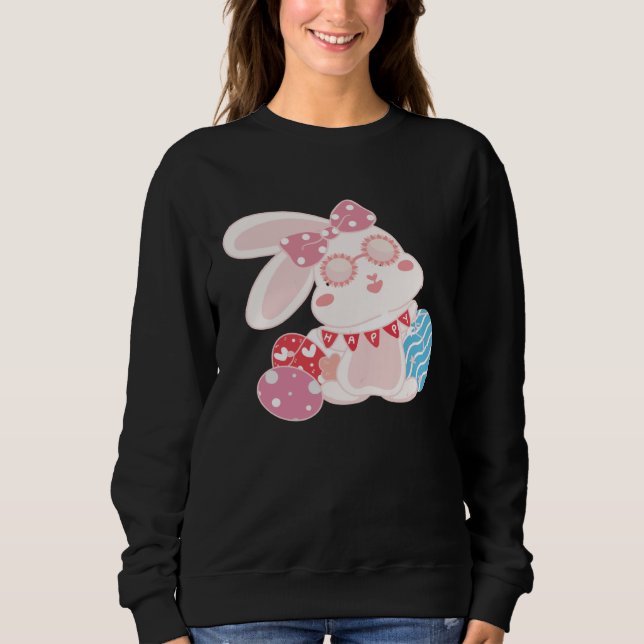 Moletom Happy Easter Day Retro Groovy Cute Bunny Rabbit Bu (Frente)